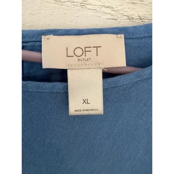 LOFT Outlet Blue Linen Blend Top XL Scalloped Hem Lightweight - Picture 5 of 6